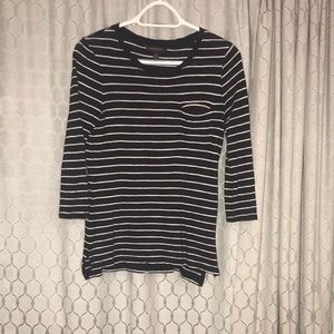 Navy & White Striped 3/4 Length Top